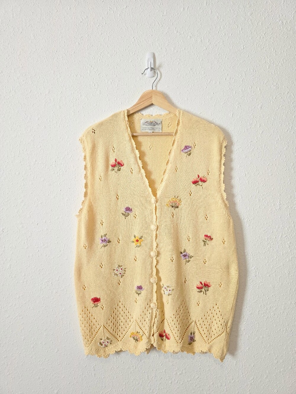 Vintage Yellow Floral Embroidered Vest L
